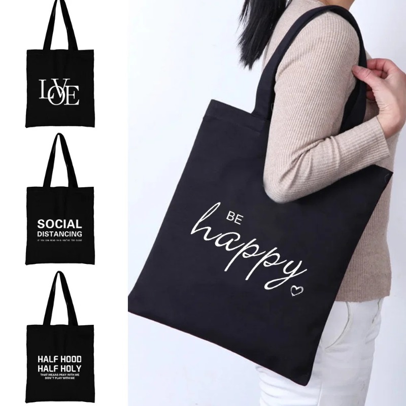 Women'S Work Bags Tote - Kawaii الكرتون البرتقال القط طباعة أسود