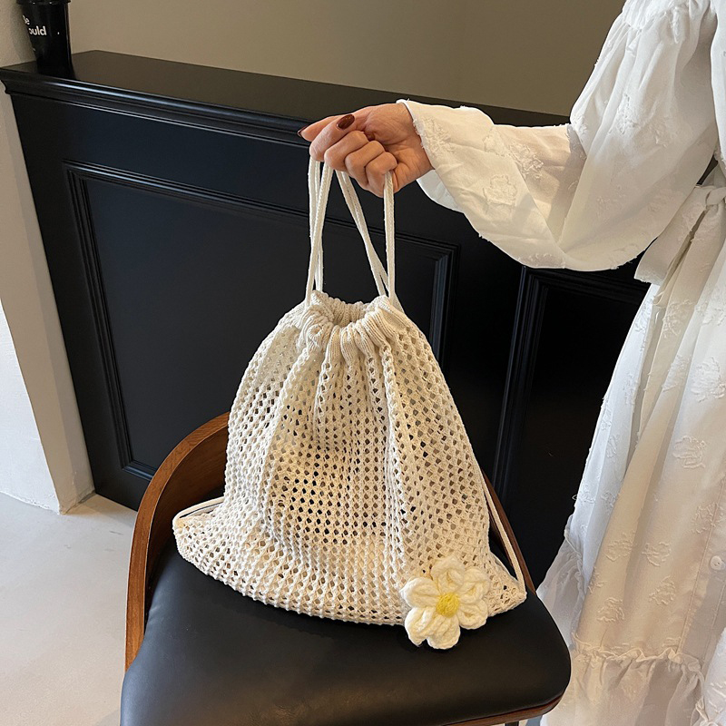 Crochet Market Bag - بلون الحياكة حقيبة كتف سعة كبيرة