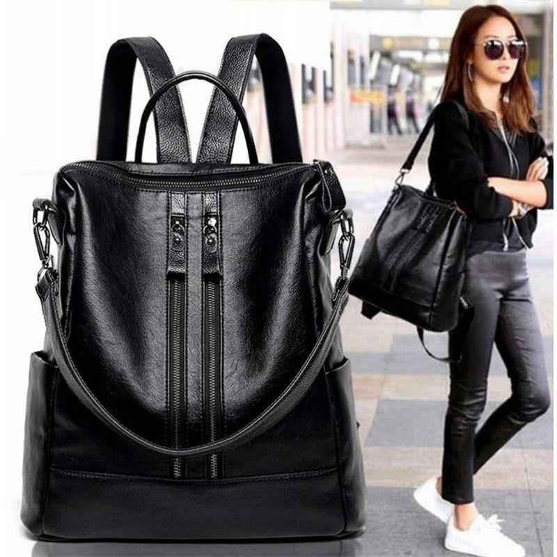 Women Bags Office - المرأة حقيبة جلدية ناعمة مدرسة سوداء
