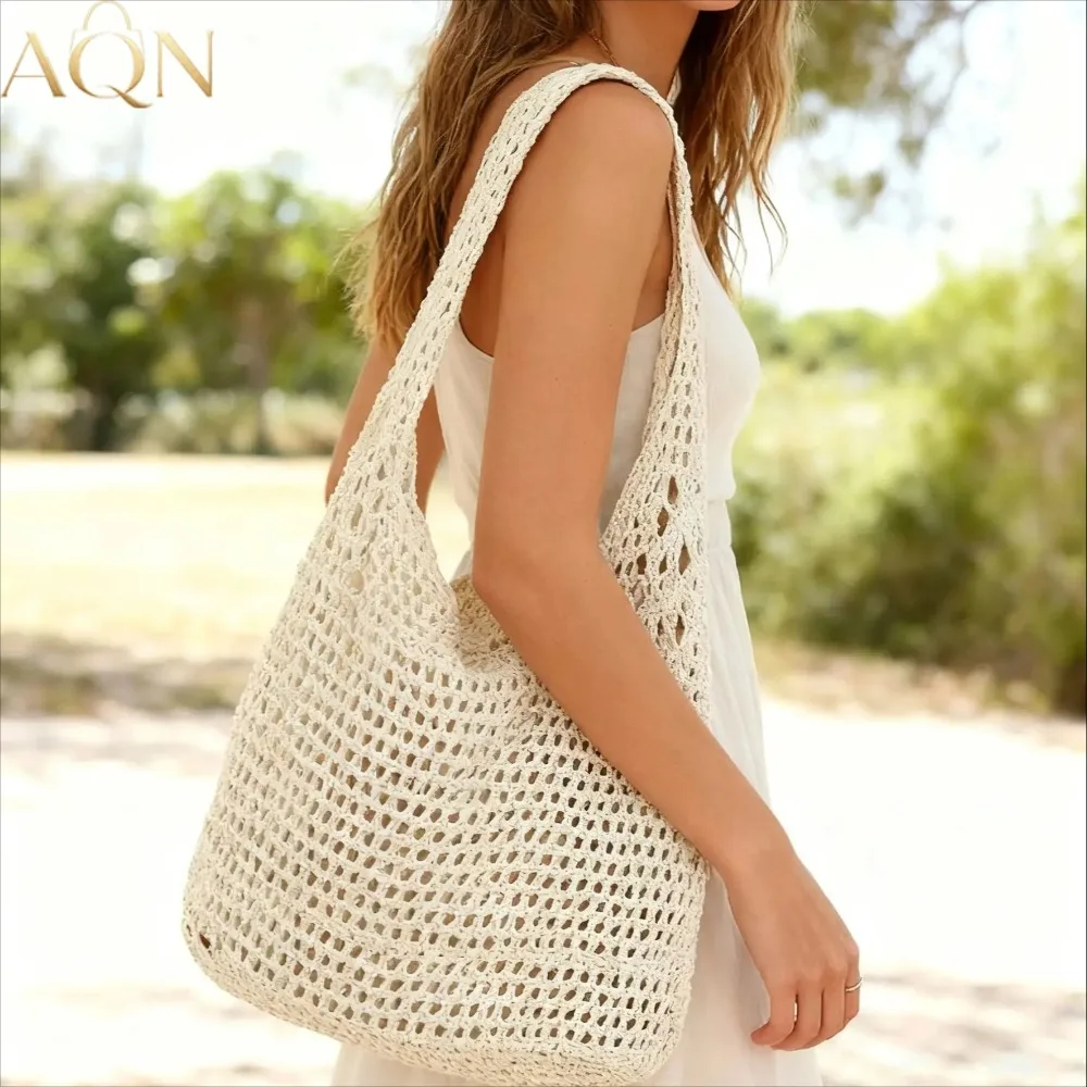 Crochet Market Bag - حقيبة كتف نسائية عصرية منسوجة بسعة