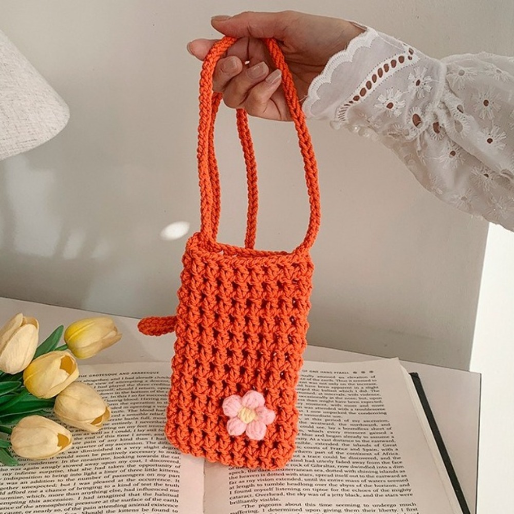 Crochet Market Bag - لطيف زهرة النسيج حقيبة كروسبودي جوفاء