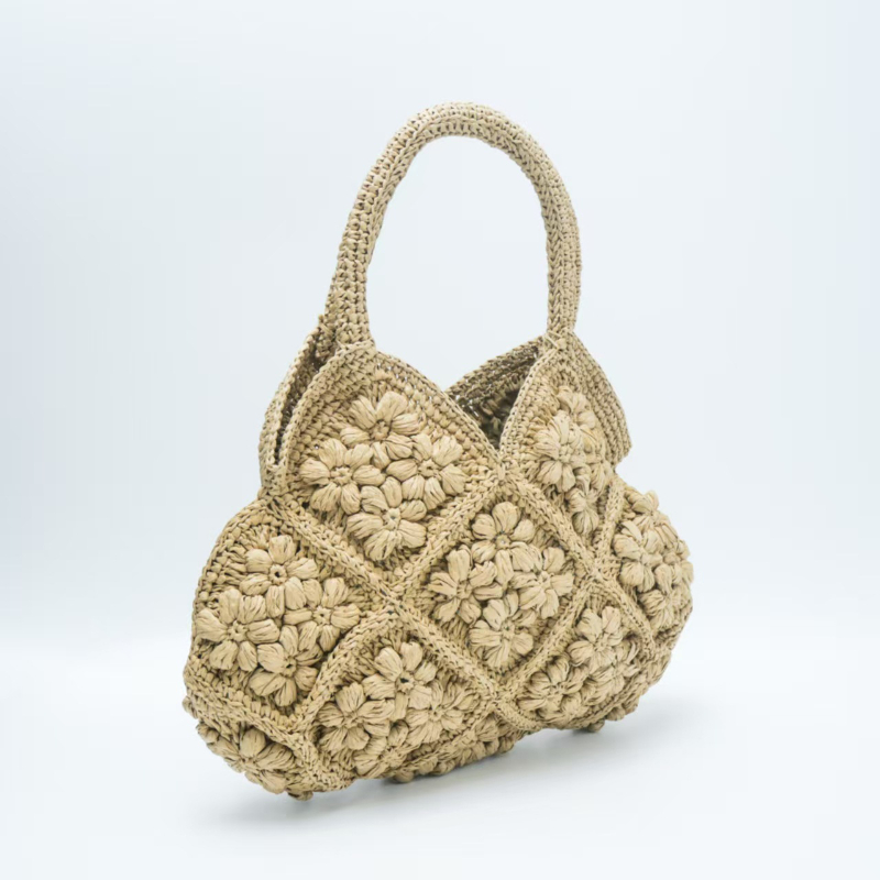 Crochet Market Bag - حقيبة شاطئ منسوجة يدويًا من الورق،