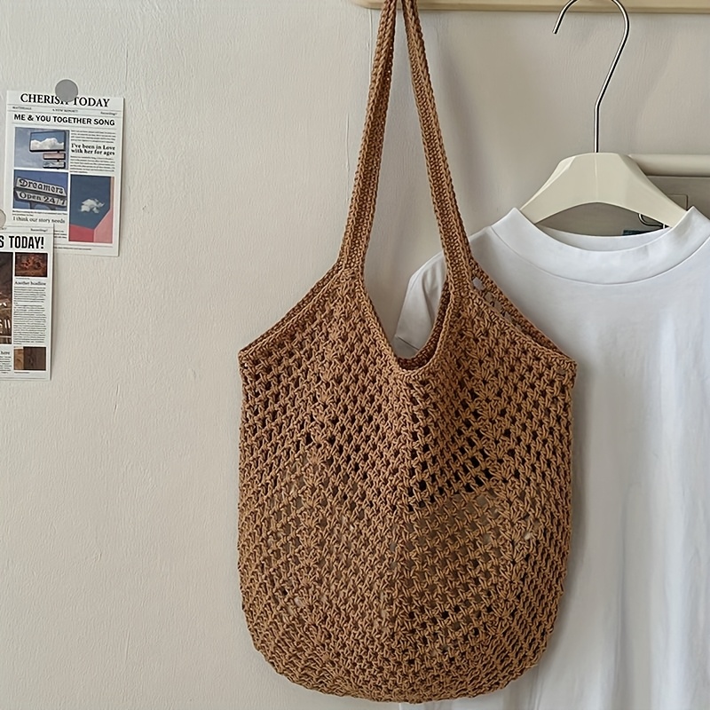 حقيبة يد كروشيه شبكية مجوفة، ح - مراجعة Crochet Market Bag وسعره
