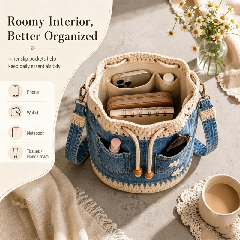 حقيبة دنيم كروشيه يدوية الصنع  - مراجعة Crochet Market Bag وسعره