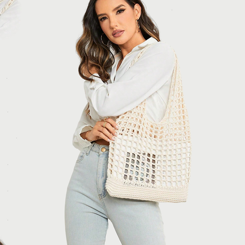 حقيبة كتف محبوكة بوهيمية للنسا - مراجعة Crochet Market Bag وسعره