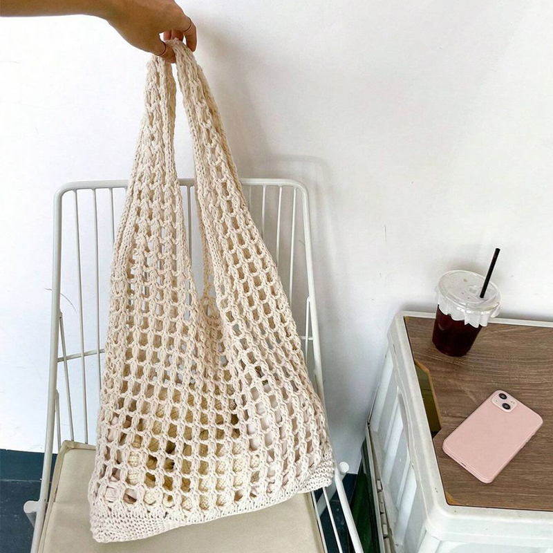 حقيبة كتف محبوكة بوهيمية للنسا - مراجعة Crochet Market Bag وسعره
